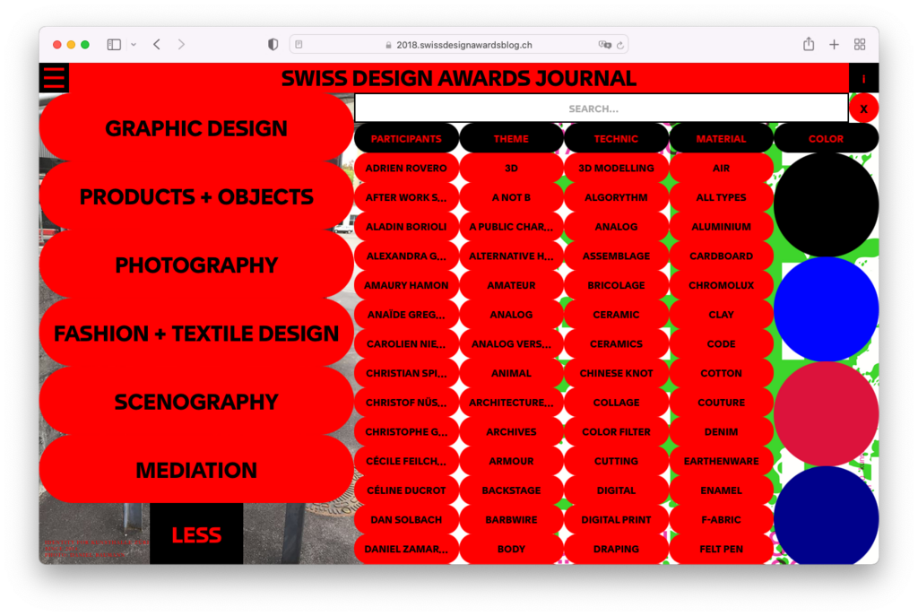 Swiss Design Awards Website - © Dual Room