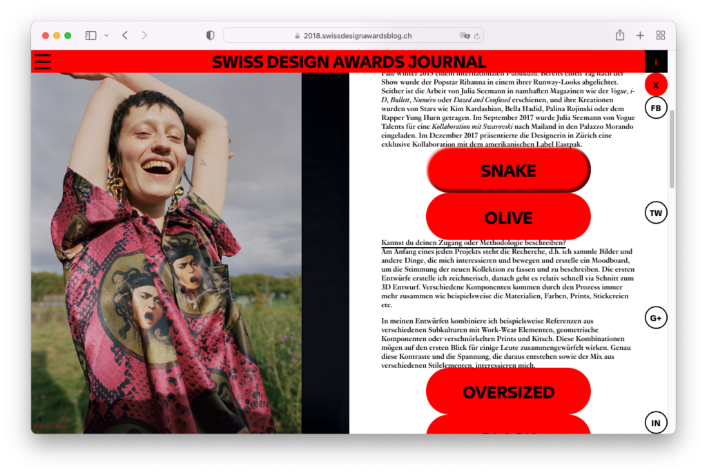 Swiss Design Awards Website - © Dual Room